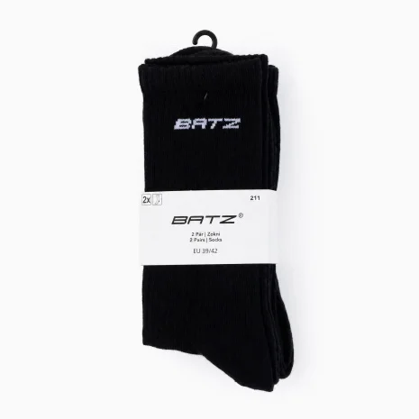 BATZ Unisex Terry Mid-Calf Socks – 2 Pairs (Black/Black)