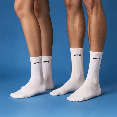 BATZ Unisex Terry Mid-Calf Socks – 2 Pairs (White/White)